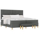  Box Spring Seng med Madras & Benk Mørk Grå 200x200 cm Stoff