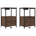  Nattbord med ladestasjon 2 pcs brun eik Konstruert tre
