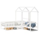 Sett med seng og benk med tak hvit 100x200 cm heltre furu 8721102670701