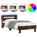 vidaXL Sengeramme med hodegavl og LED-lys røkt eik 75x190 cm 8721012241046