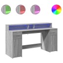  Skrivebord med LED-lys grå sonoma 160x55x91 cm konstruert tre