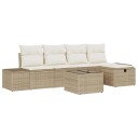  6-dels hagesofa med puter i beige poly rattán