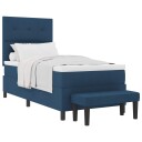  Box Spring Seng med Madrass & Benk Blå 90x190 cm Stoff