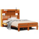  Seng med bokhylle uten madrass voksbrun 135x190 cm heltre furu 8721158383389