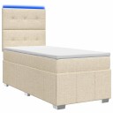 vidaXL LED boksseng med madrass med hodegjerde Krem 90 x 190 cm Stoff