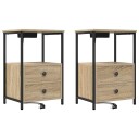  Nattbord med ladestasjon 2 pcs Sonoma eik Konstruert tre