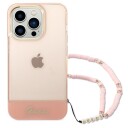 iPhone 14 Pro Max Guess Deksel Gjennomsiktig Rosa med Stropp