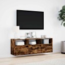  Vegghengt TV-benk med LED røkt eik 130x31x45 cm