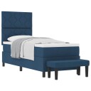  Box Spring Seng med Madrass & Benk Blå 80x200 cm Stoff