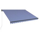 vidaXL Manuell markise med solcelle LED 4,5 x 3 m Blå og hvit stripe