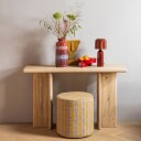 Puff Sarli 46 cm rundt   Taupe/Gul