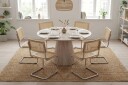 Siena spisegruppe rund 130 cm hvitlasert med 6 Build spisestoler   Hvitlasert/natur/krom