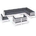 vidaXL Hagesofagruppe med puter 11 deler hvit heltre furu