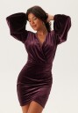 Bubbleroom Velvet Wrap Dress Burgundy XS