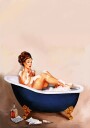 Bathtub Drinks: Pinup Girl Drinking In Bathroom Plakat Plakat / 50x70cm