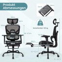 Ergonomisk kontorstol i netting med fotstøtte – svart