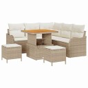  8 Delers Hagesofa-sett med puter Beige Poly Rattan Akasie