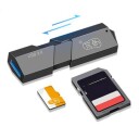 KAWAU C307 Mini portabel USB3.0-kortleser SD+TF 2-i-1-kortleser med deksel / enkelt stasjonsbokstav