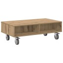 vidaXL Sidebord med hjul Artisan Eik 90 x 50 x 30 cm Konstruert tre
