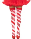Røde og hvite “candy cane” lårstrømper i elastan