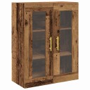  Vegghengt skap med glassdører gammelt tre 69,5x34x90 cm