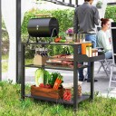 Grillvogn 3-lags serveringsvogn med arbeidsflate hyller hjul, BBQ grillbord i rustfritt stål, grillsidebord, utendørs vogn, kull