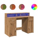  Skrivebord med LED-lys artisan eik 120x55x91 cm konstruert tre