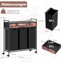 3 seksjoners rullende vaskeromsvogn – 135 l svart og rustikk brun