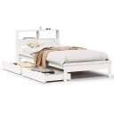  Seng med bokhylle uten madrass hvit 90x190 cm heltre furu 8721158410061