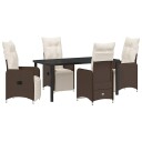  5 delers brun hage spise set med puter i poly rattan