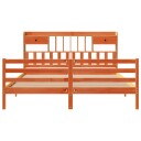  Seng med bokhylle uten madrass voksbrun 200x200 cm heltre furu 8721158607478