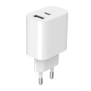 Gembird 2-port USB og USB-C Vegglader 5V 2,4A Hvit