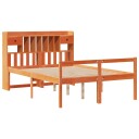  Seng med bokhylle uten madrass voksbrun 140x200 cm heltre furu