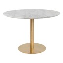 Bologna spisebord Ø110 cm marmor look, svarte ben, hvit.