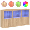 vidaXL Skjenk med LED-lys sonoma eik 181,5x37x100 cm