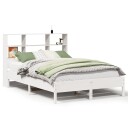  Seng med bokhylle uten madrass hvit 160x200 cm heltre furu 8721158616524