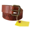 Just Cavalli Brown Leather Logo Bronze Rustic Metal Buckle Belt Brun 85 CM