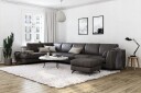 Ocean Lyx 6 seters Venstrevendt U formet Sofa med Divan og Sjeselong + Fotskammel i Kunstlær   Mørk grå
