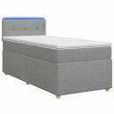 vidaXL Box Spring Seng med Madrass og LED Lysegrå 90 x 190 cm Stoff