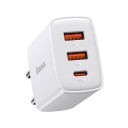 Baseus 30W Hurtiglader med 2xUSB-A og USB-C PD - Hvit