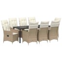  9 Delt Hagemøbelsett Med Puter Beige Poly Rattan