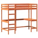  Køyeseng med skrivebord voksbrun 90x200 cm heltre furu