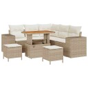  8 Delers Hagesofa med Puter i Beige Polyester og Rattan fra Akasie
