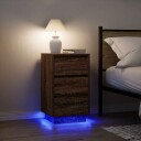  Nattbord med LED lys brun eik 38x34x65 cm