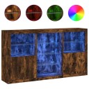 vidaXL Skjenk med LED-lys røkt eik 181,5x37x100 cm