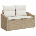  5-delt hagesofa-sett med puter i beige poly-rattan og akasietre