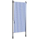  Utendørs rullegardin blå og hvit 100x270 cm stoff og stål 368764