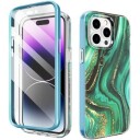 iPhone 14 Pro Max Ahastyle WE13 Hybriddeksel med 360 Beskyttelse grønn marmor
