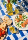 Caprese Lunch on Blue Tiles Mediterranean food Plakat Plakat / 30x40cm