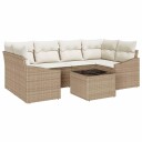  7 Deler Hagemøbelsett med Puter Beige Poly Rattan